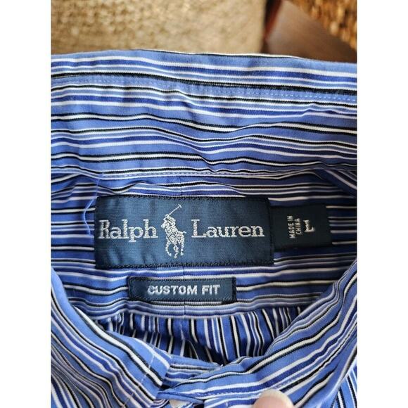 Ralph Lauren Custom Fit Striped Blue Button Down Men's Size L Preppy Career - Picture 4 of 6